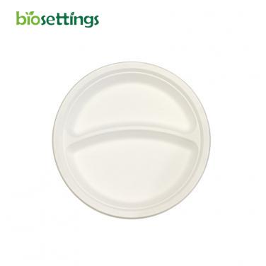 9" 2-compartment Plate Compostable PFAS Free Biodegradable Bagasse Plates Disposable Plates