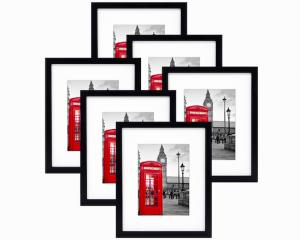 Modern Simple Style High Definition Glass Display Pictures 4x6 5x7 6x8 A4 Wooden Black Frame Set of 6 with Mat
