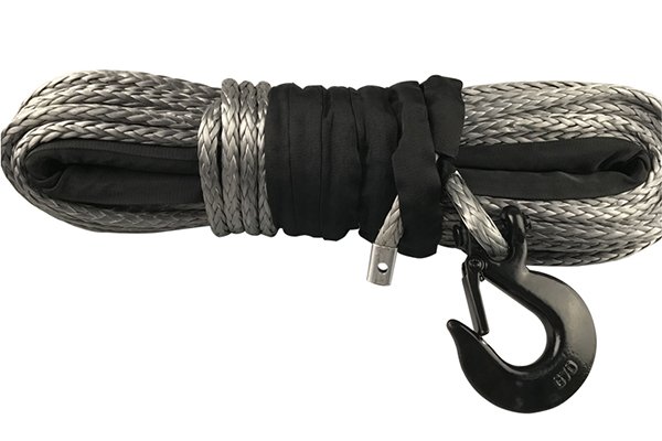 Black XPV SK75 1/4 x 49‘ Dyneema Synthetic Winch Rope Cable with Black Protecting Sleeve for SUV ATV UTV Vehicle Boat Car （10000LBS） 