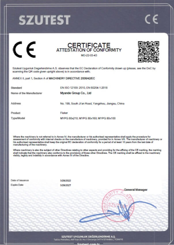 Oilseed Flaker CE Certificate