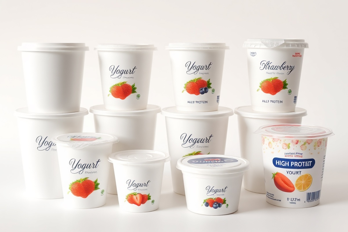 Various yogurt displays Various yogurt displays