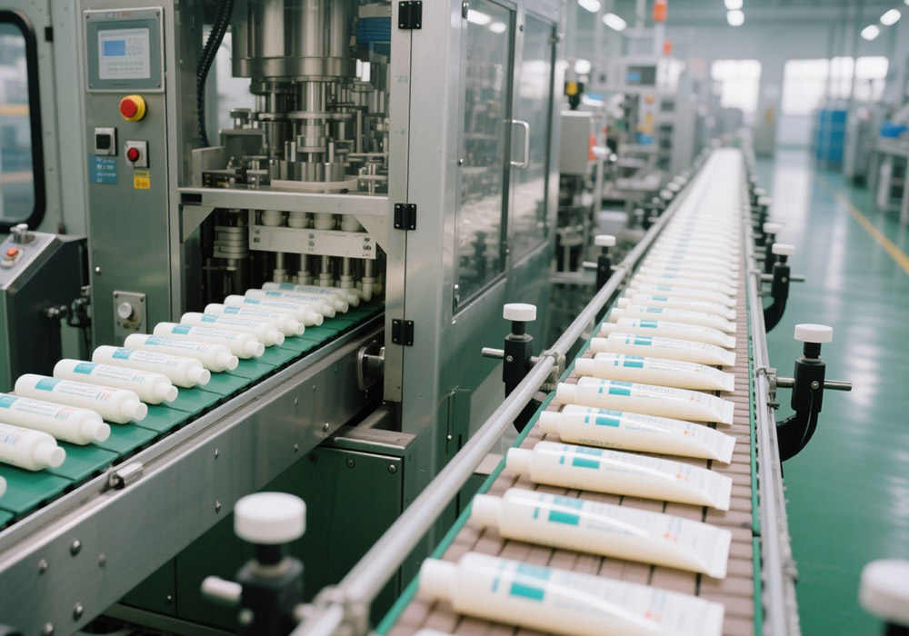 Tube filling machine is working Tube filling machine is working