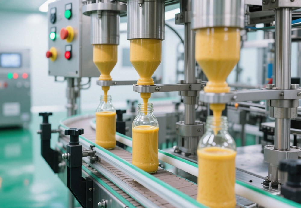 machine is filling mayonnaise machine is filling mayonnaise