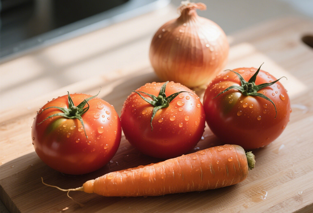 tomatoes, carrots and onions tomatoes, carrots and onions