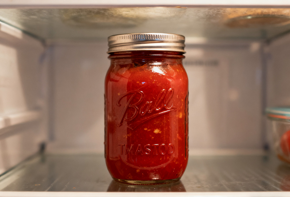 tomato sauce stored in the refrigerator tomato sauce stored in the refrigerator