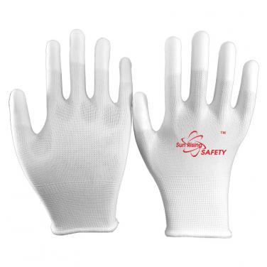 13 Gauge White Nylon Seamless Liner PU Coated On Fingertips Work Gloves PU1310-W