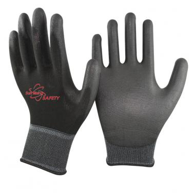 13 Gauge Nylon Knitted Liner PU Palm Coated Work Gloves PU1350-BLK