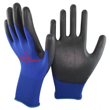 18 Gauge Knitted Navy Nylon Liner PU Palm Coated Gloves PU1850-NV/BLK