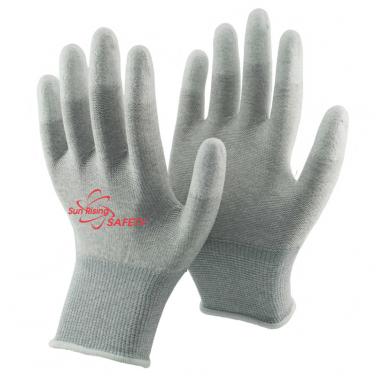 13 Gauge Nylon and Carbon Knitted PU Finger Coated Anti-static Gloves PU20.07F