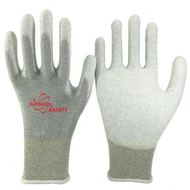 13 Gauge Nylon and Carbon Knitted PU Palm Coated Anti-static Gloves PU20.07P