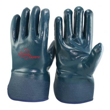 Jersey Liner Heavy Duty Nitrile Coated Impregnated Safety Cuff Gloves NBR4530FC