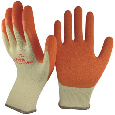 10 Gauge Yellow Polycotton Knitted Liner Crinkle Latex Palm Coated Work Gloves NM10902-Y/OR