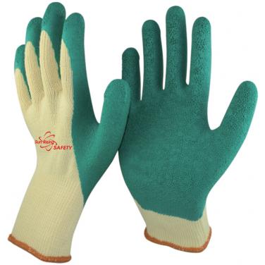 10 Gauge Polycotton Knitted Liner Crinkle Latex Palm and Thumb Coated Work Gloves NM10902T-Y/GN
