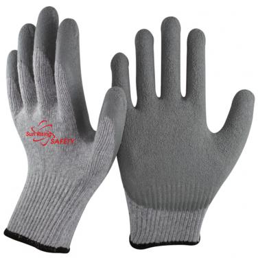 10 Gauge Economical Grey Polycotton Knitted Liner Crinkle Latex Palm Coated Work Gloves NM10902E-GR