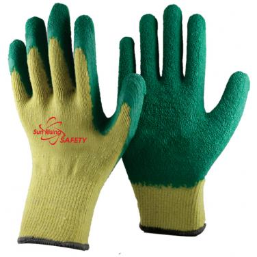 10 Gauge Economical Yellow Polycotton Knitted Liner Crinkle Latex Palm Coated Work Gloves NM10902E-Y/GN