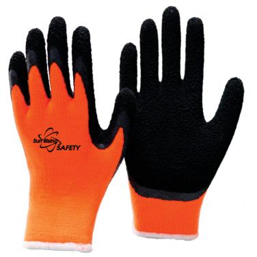 10 Gauge Acrylic Knitted Liner With Cottony Inside Foam Latex Coated Winter Work Gloves NM10930F-OR/BLK
