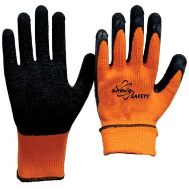 7 Gauge Polyester Knitted Liner With Cottony Inside Palm Coated Crinkle Latex Winter Work Gloves NM007E-OR/BLK