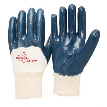 Jersey Liner Knit Wrist Nitrile Half Coated Gloves NBR1230