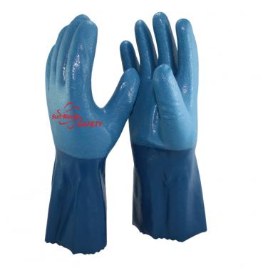 Interlock Liner Heavy Duty Sandy Nitrile Palm Coated Gauntlet Gloves NBR7560S-B