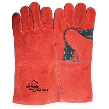 Red Cow Split Leather Reinforced Palm Welding Gloves CSW002-R
