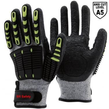 Cut Resistant Knitted Liner Crinkle Latex  Palm Coated  Impact Resistant Gloves DM1350AC-GR/BLK