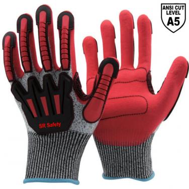 13 Gauge Anti Cut Liner Sandy Nitrile Palm Coated  Anti Vabration Gloves DY1350AC-R
