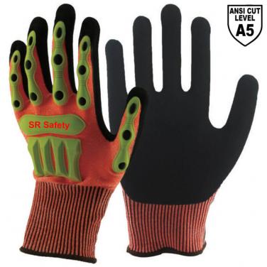 Orange Cut Resistant Liner Sandy Nitrile Palm Coated  Impact Resistant Gloves DY1350AC-OR02