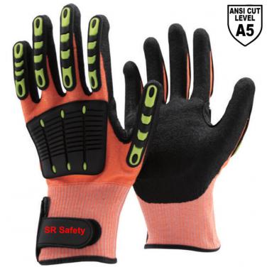Orange Anti Cut Liner Sandy Nitrile Palm Coated  Impact Resistant Gloves DY1350AC-OR01