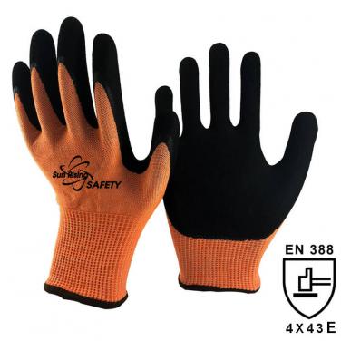 13 Gauge Knitted  Liner Palm Coated Sandy Nitrile Cut 5 GloveS DY1350-OR/BLK