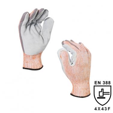 7 Gauge Knitted Liner with Cow Split Leather on Palm Highest Cut Resistant Glove DY007CS