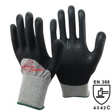 13 Gauge Anti-cut liner Half Nitrile Palm With Mimi Dots Coated Gloves DY1355FD