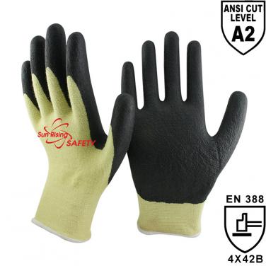13 Gauge Aramid Fiber liner Micro Foam Nitrile Coated Cut Resistant Gloves KV1350LC-BLK