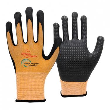 Polyester Made from Recycled PET Bottle Knitted Foam Nitrile Coated Gloves with Nitrile Dots NY1350FD-PET