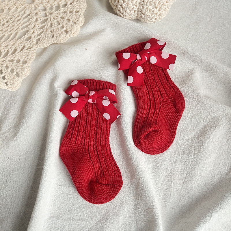 Spanish Style Cristmas Cute Jacquard Bowknot 100% Cotton Design Nordic Baby Sock