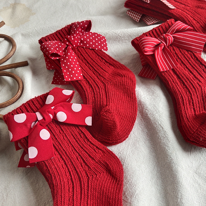 Spanish Style Cristmas Cute Jacquard Bowknot 100% Cotton Design Nordic Baby Sock