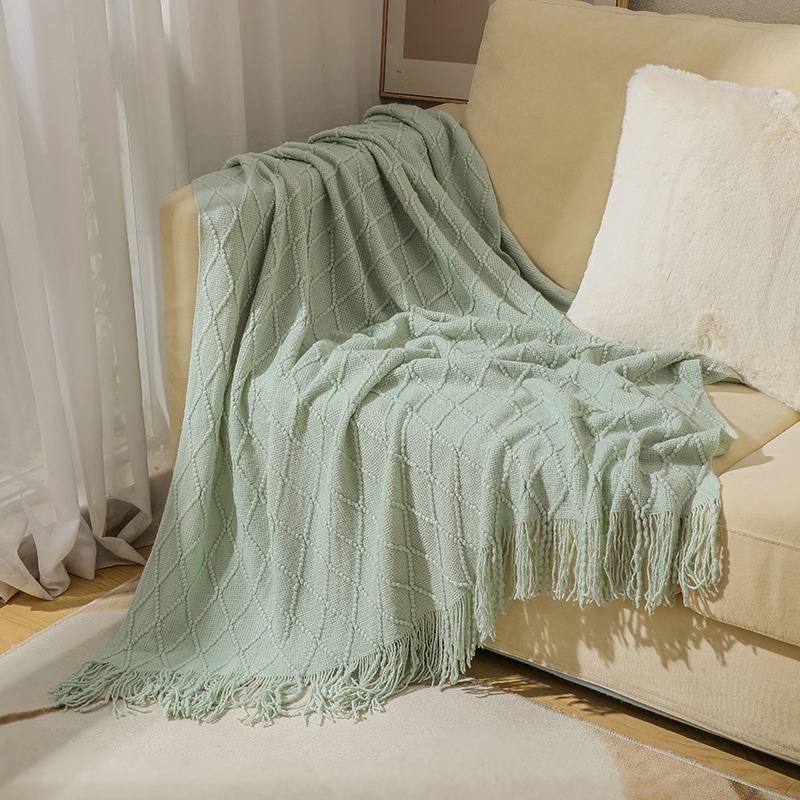 2022 Soft Throw Blanket Woven Knitted Acrylic Blanket With Tassel