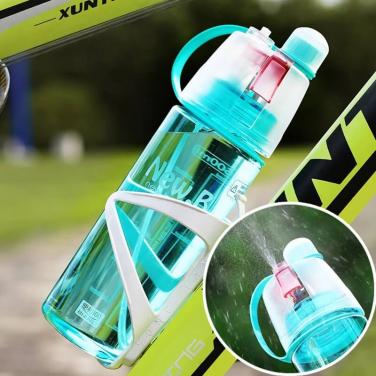 Outdoor sports big straw cup adult male and female student water cup military training creative spray fresh plastic bottle