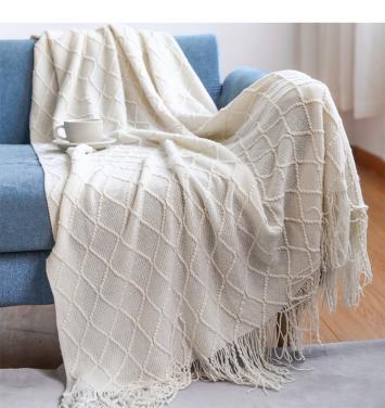 2022 Soft Throw Blanket Woven Knitted Acrylic Blanket With Tassel