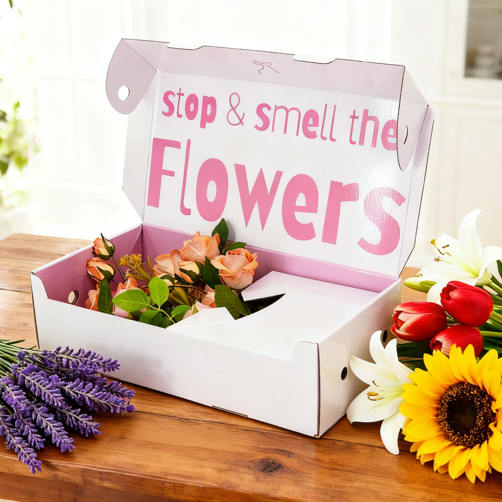 Custom Corrugated Flower Packaging Mailer Box with Insert | Eco-friendly Paper Gift Box