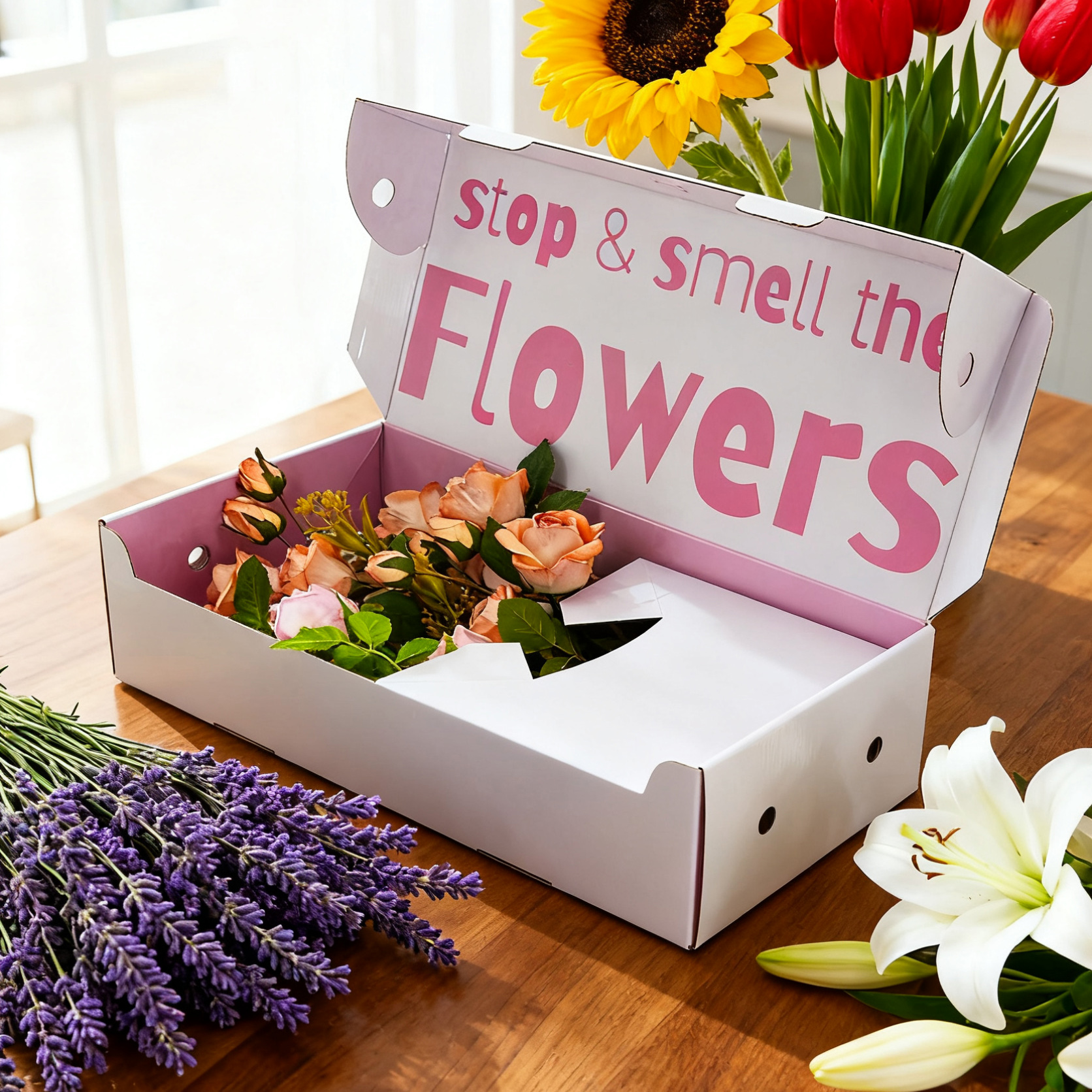 Custom Corrugated Flower Packaging Mailer Box with Insert | Eco-friendly Paper Gift Box