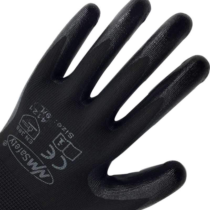 Black Smooth Nitrile Dipped Nylon Palm Work Glove -NY1350-BLK