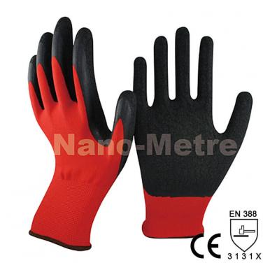 13 Gauge Red Nylon Liner Coated Latex Crinkle Finished On Palm Glove -NM1350-R/BLK