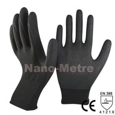 Black Nylon Plam Coated Sandy Nitrile Glove - NY1350S-BLK