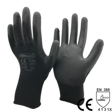 Black Nylon Knit  Dipped PU Work Glove- PU1350-BLK