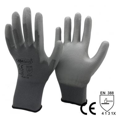 Grey Nylon Coated PU Safety Work Gloves- PU1350-DG