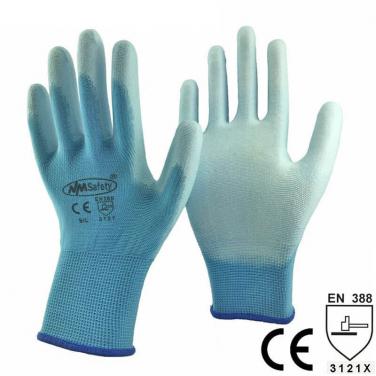 Colorful Polyester With PU Palm dipped glove - PU1350P-LB