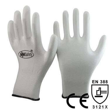 White Polyester Dipping PU Palm Glove- PU1350P-W