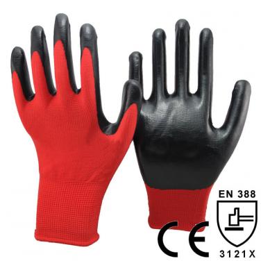 Red Nylon Dipping Smooth Nitrile Palm Glove- NY1350-R/BLK