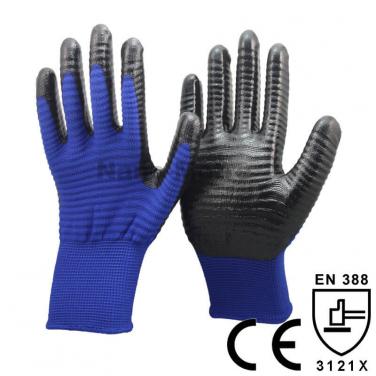 Blue U3 Polyester Liner Coated Black Nitrile Palm Glove - NY1350U3P-B/BLK