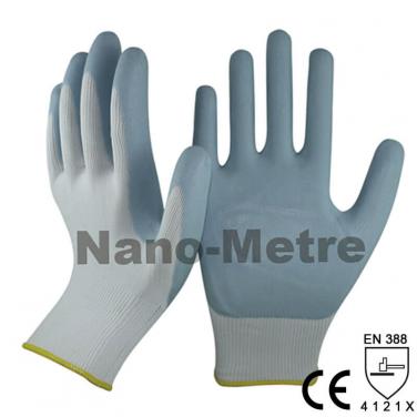 13 Gauge White Nylon Liner Coated Grey Foam Nitrile Palm Glove - NY1350FSB-GR